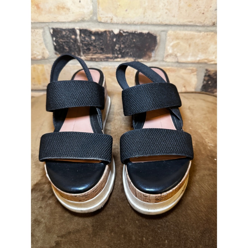 Woman Gianni Bini Platform Sandals size 6 Black Excellent Cork Elastic Straps